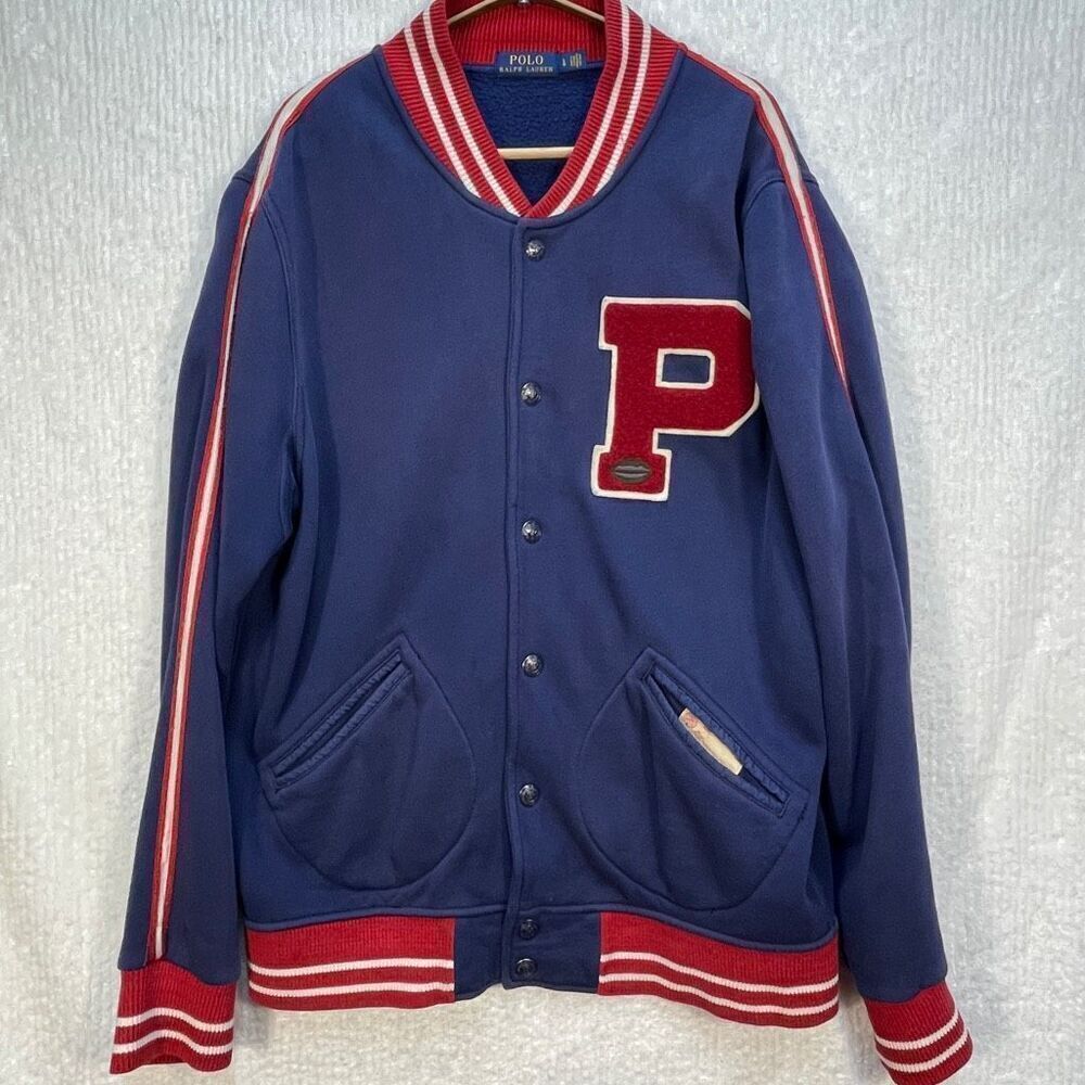 Ralph Lauren Multicolor Letterman Polo New York Fleece Varsity Jacket Large